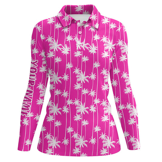 Womens golf polo shirt custom pink palm tree tropical pattern womens golf shirts, golf gift for women NQS6207