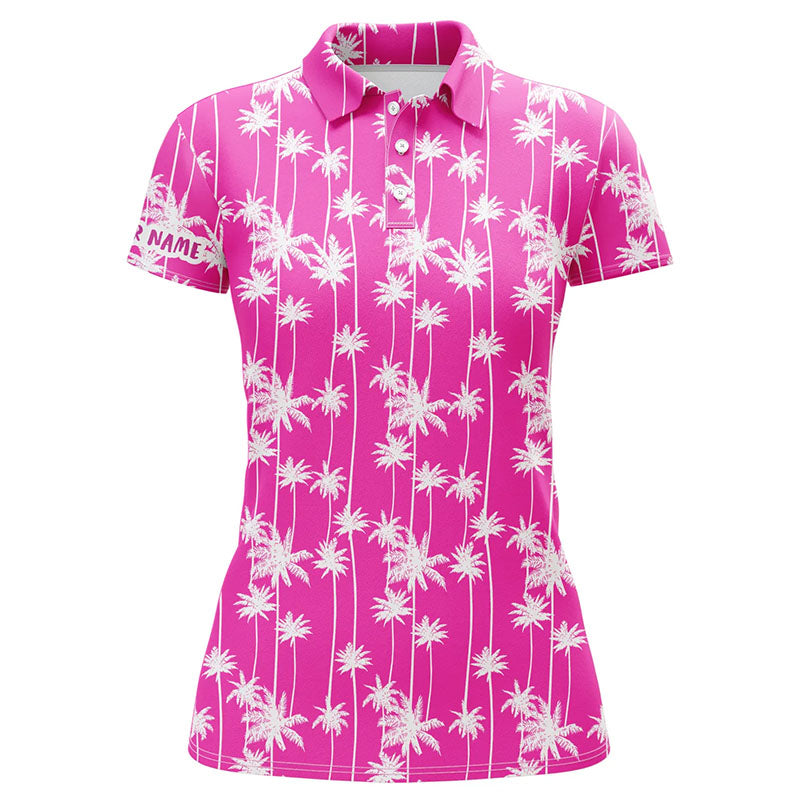 Womens golf polo shirt custom pink palm tree tropical pattern womens golf shirts, golf gift for women NQS6207