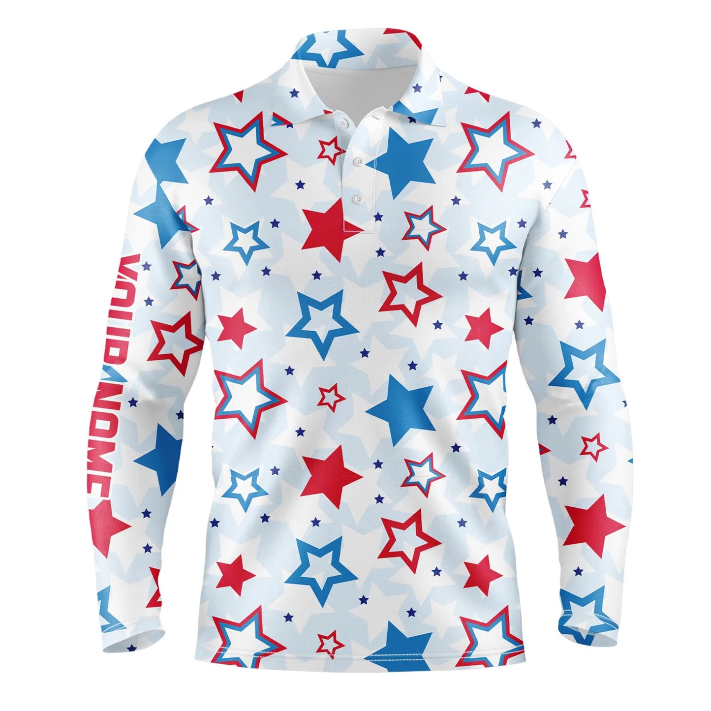 Mens golf polo shirts custom Red, white and blue stars pattern golf attire for men, unique golf gifts NQS7928