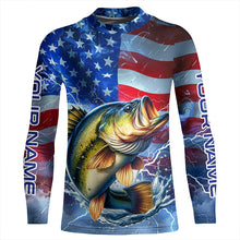Load image into Gallery viewer, Largemouth Bass fishing American flag Long Sleeve Fishing Shirt custom Lightning Bass fishing jersey NQS7702
