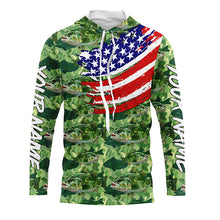 Load image into Gallery viewer, Green Largemouth Bass camo fishing American flag Custom performance long sleeve Bass fishing shirts NQS7387