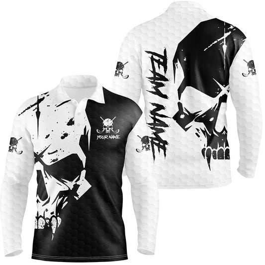Black and White Golf Skull Men golf polo shirts custom golf outfit for men, unique golf gifts NQS8406
