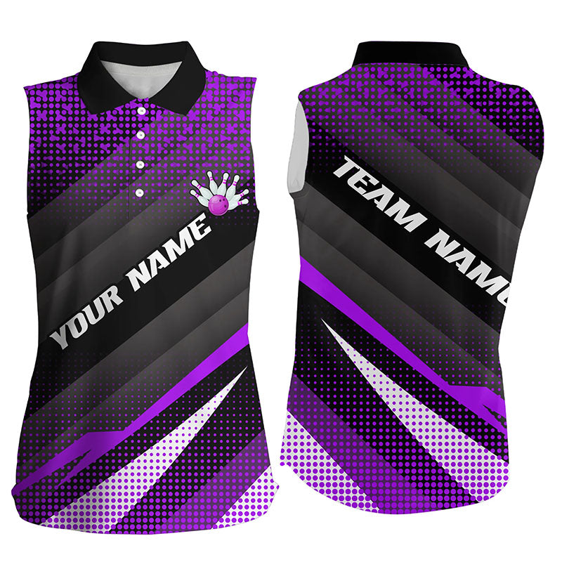 Purple Bowling Custom Women Bowling Sleeveless Polo Shirt Bowling Team Jerseys Bowling Tournament NQS8409