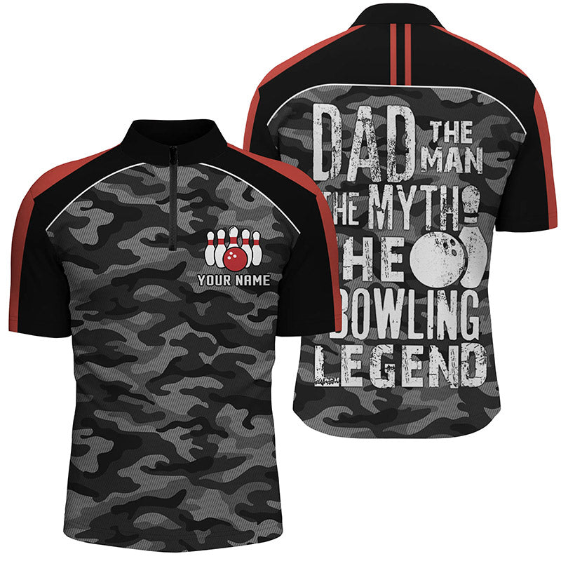 Custom black bowling shirt for bowling – personalized team jersey front view