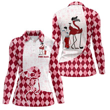 Load image into Gallery viewer, Red argyle plaid pattern flamingo golf wine Women golf polos shirt custom funny golf shirt for ladies NQS7850