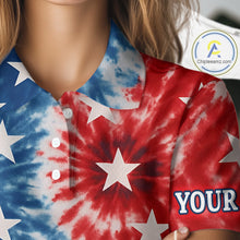 Load image into Gallery viewer, American Flag Tie dye pattern Womens golf polo shirt custom patriotic golf attire for ladies NQS9990