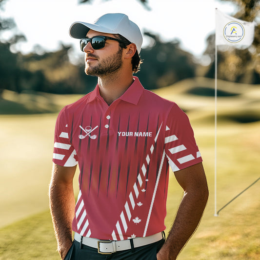 Red and White maple leaf Canadian Men golf polo shirt Custom Patriotic Golf attire For men NQS10185