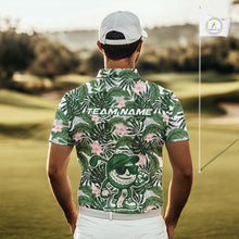 Load image into Gallery viewer, Green tropical leaf pattern pink flower funny Golf polo shirts For Men Custom mens golf outfits NQS10023