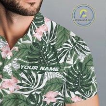 Load image into Gallery viewer, Green tropical leaf pattern pink flower funny Golf polo shirts For Men Custom mens golf outfits NQS10023