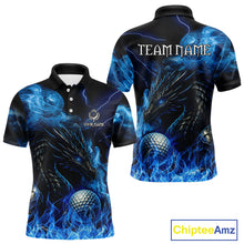 Load image into Gallery viewer, Blue Flame Dragon Golf polo shirts For Men Custom Dragon team mens golf outfits, gift for golf lover NQS10024