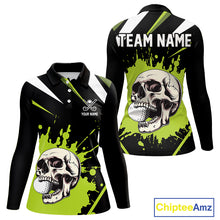 Load image into Gallery viewer, Black and Green Skull Golf polo shirts for Women Custom team golf outfits ladies, cool golf gifts NQS10025