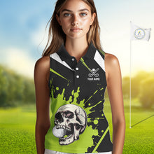 Load image into Gallery viewer, Black and Green Skull Sleeveless Golf polo shirts Custom team golf outfits ladies, cool golf gifts NQS10025