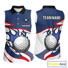 Load image into Gallery viewer, Red, White and Blue Flame golf ball Women Sleeveless Golf polo shirts Custom patriotic Golf Outfit NQS10044