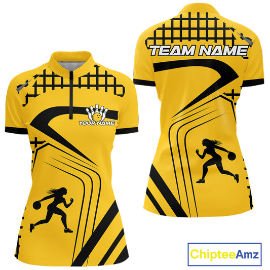 Custom Black and Yellow Bowling Shirts For Women, Personalized Team Bowling Jersey Bowler Outfit NQS10575