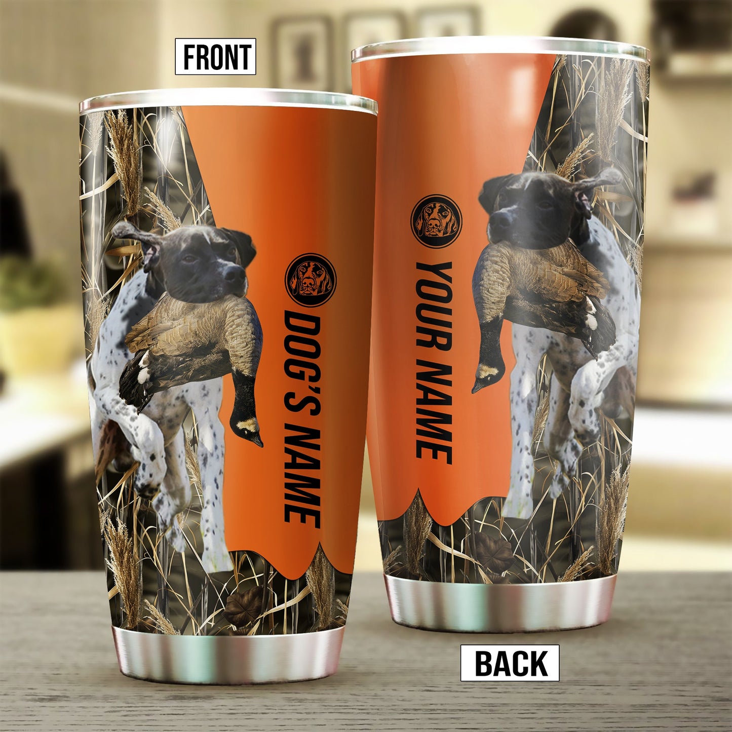 English Pointer Birds & Deer shed Hunting Dog Custom name Stainless Steel Tumbler Cup FSD4331