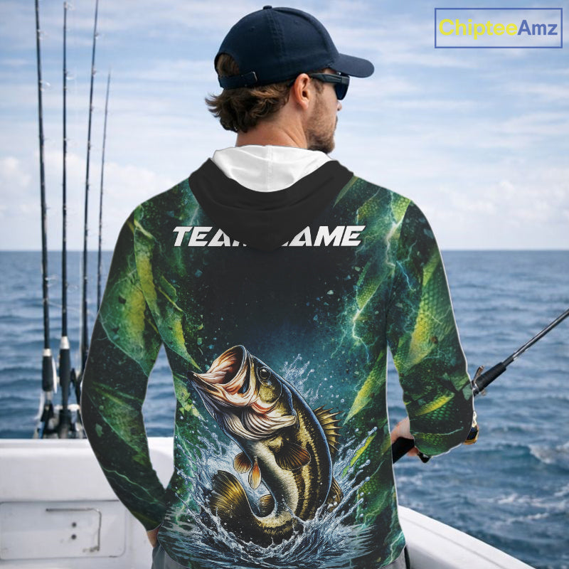 Largemouth Bass Fishing Black Green Camo Custom Name Fishing Shirts Jerseys NHT456
