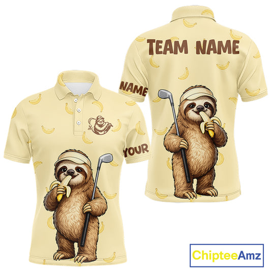 Funny Sloth Banana Mens Golf Polo Shirt Custom Golf Jerseys, Golf Apparel Gift For Golf Lovers NHT907