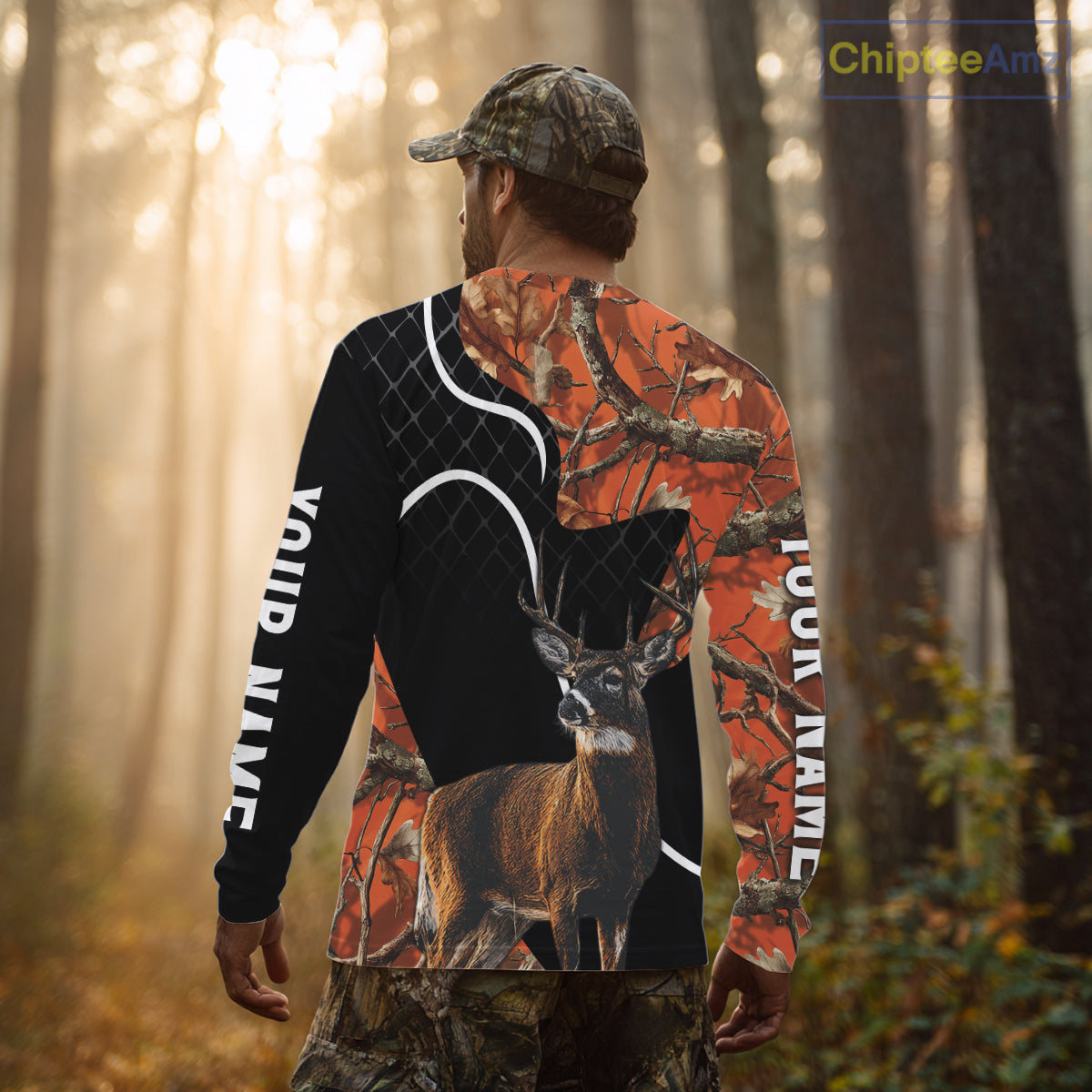 Personalized Whitetail Deer Hunting 3D All Over Printed Hoodie Orange Camo NHT369