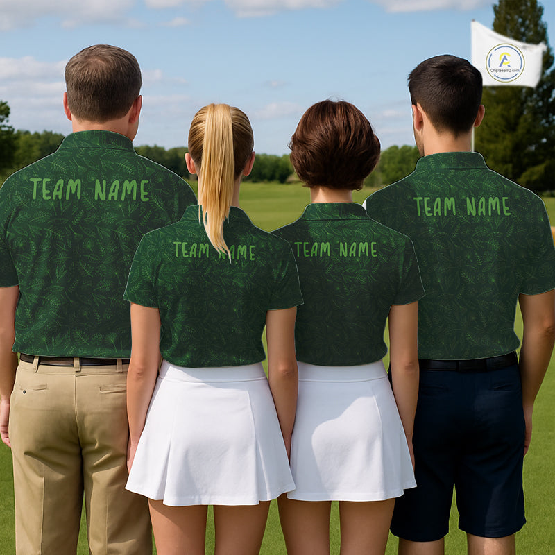 Personalized Green Leaf Golf Polo Shirt For Womens, Personalized Team Name Golf Tops NHT938
