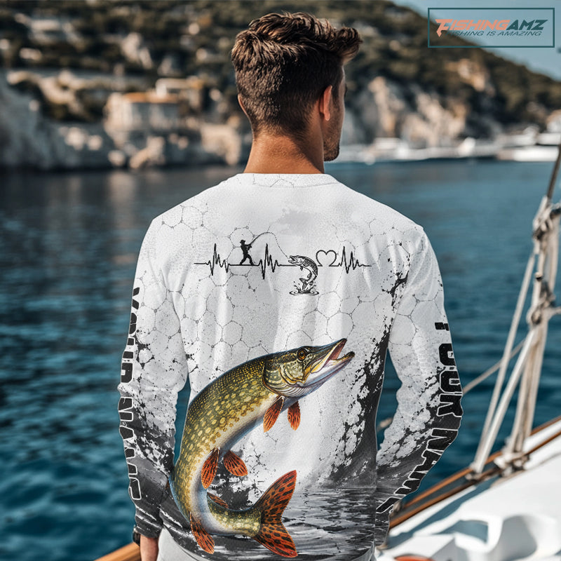 Custom Name Northern Pike Fishing Long Sleeve Performance Shirt, Pike Fishing Jersey