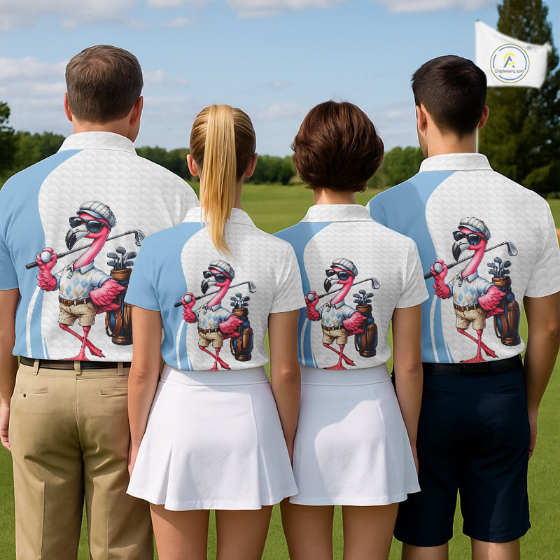 Blue Funny Flamingo Polo Shirt, Golf Polo Shirts Custom Name, Flamingo Golf Shirts For Men NHT594
