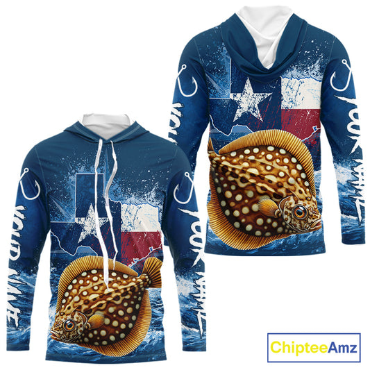 Texas Flag Flounder Fishing Jersey Performance Fishing Shirt, Saltwater Angler Gift For Men