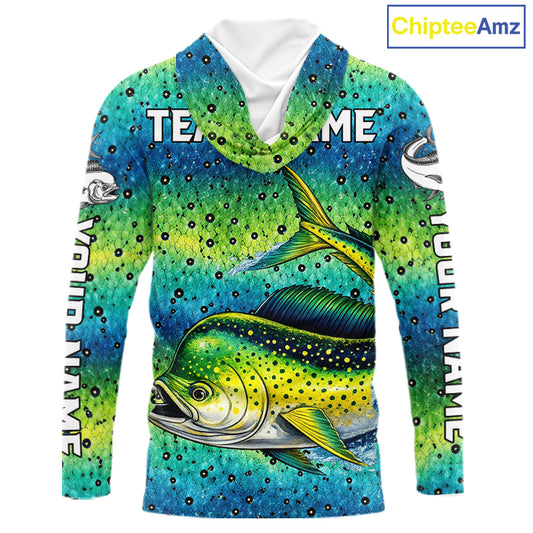 Mahi Mahi Fishing Team Jerseys, Mahi Mahi Fishing Shirts Long Sleeve Hooded Green Camo NHT614