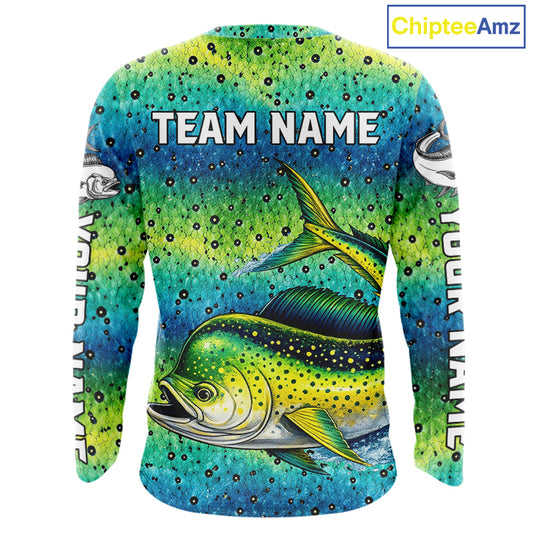 Mahi Mahi Fishing Team Jerseys, Mahi Mahi Fishing Shirts Long Sleeve Green Camo NHT614