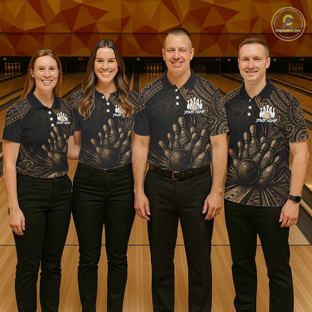 Custom Bowling League Shirt, Personalized Bowling Team Polo, Polynesian Tribal Bowling For Women|Brown NHT1232