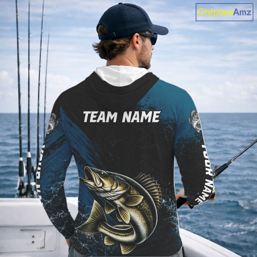 Custom Walleye Fishing Jersey Personalized Long Sleeve Hooded Shirt For Men