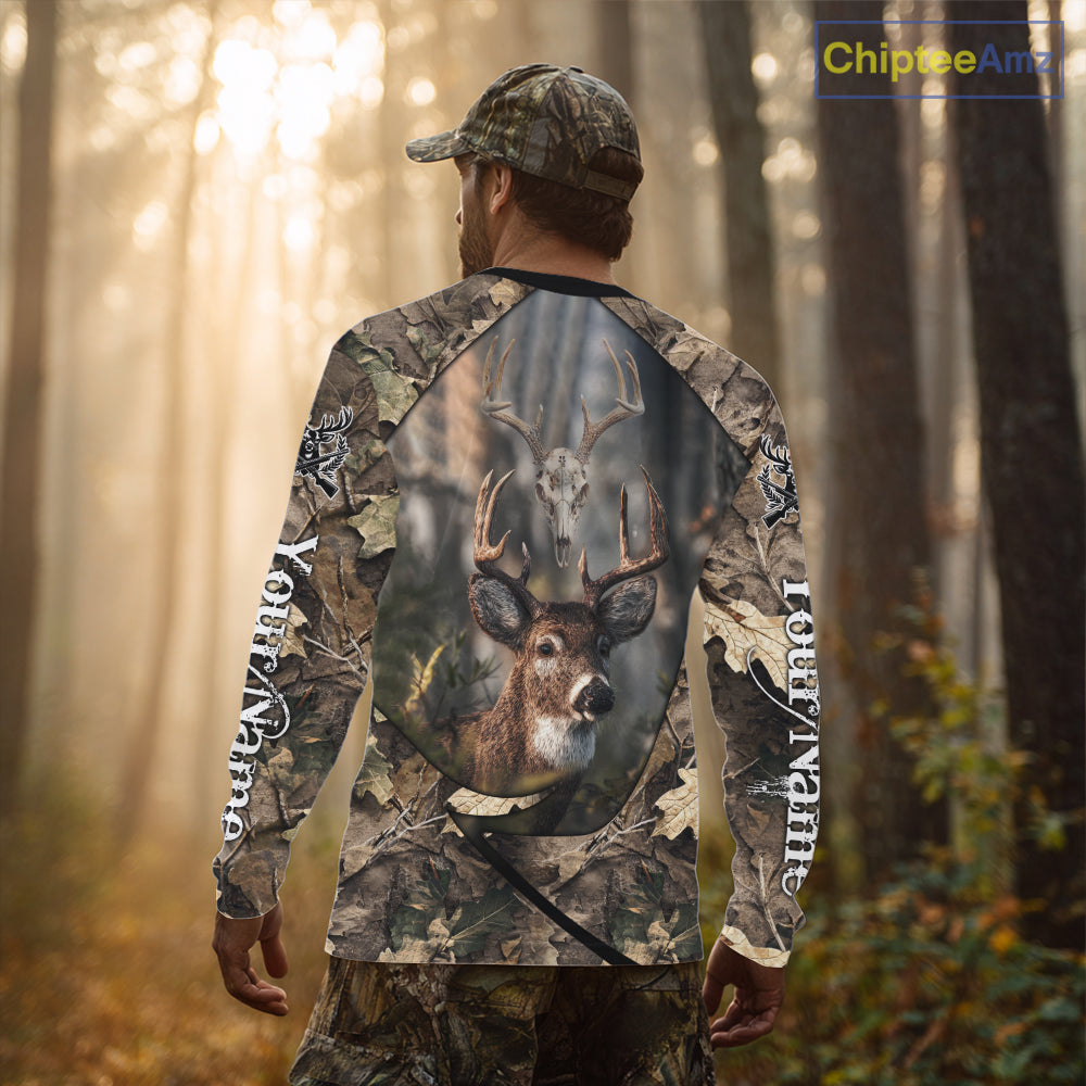 Deer Skull Hunting Camo Forest 3D All Over Printed Shirt, Personalized Hunting Shirt NHT274
