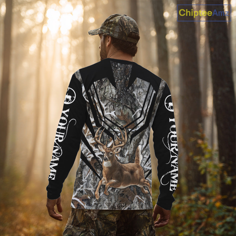 Whitetails Jumping Deer Hunting Camouflage Custom Name Shirts, Best Deer Hunting Camo Winter NHT186