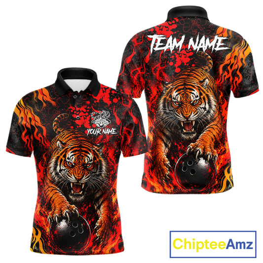 Tiger Bowling Polo Shirt Custom Name Team Quarter Zip Bowling Jersey For Men NHT1349