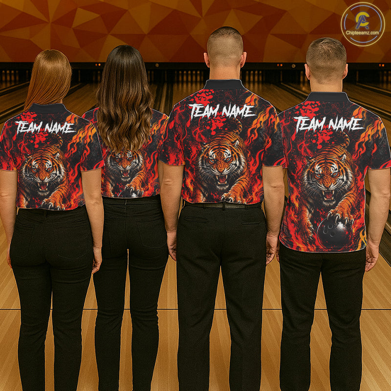Tiger Bowling Polo Shirt Custom Name Team Quarter Zip Bowling Jersey For Men NHT1349