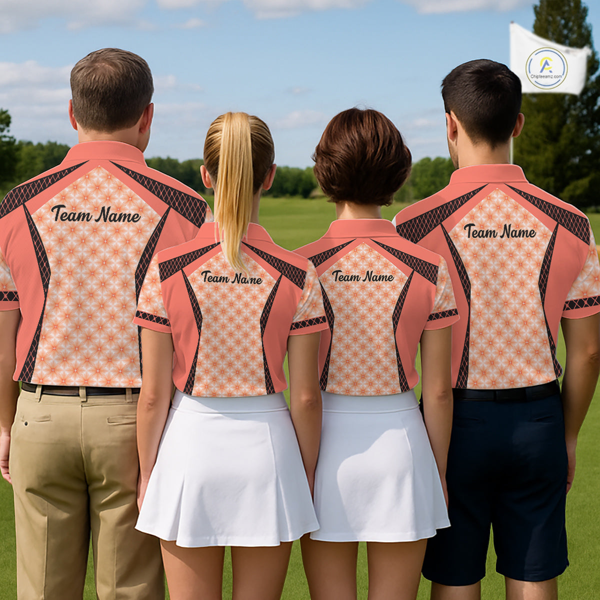 Custom Men's Coral Golf Polo, Personalized Geometric Pattern Golf Shirt With Name, Pink Golf Jersey NHT701