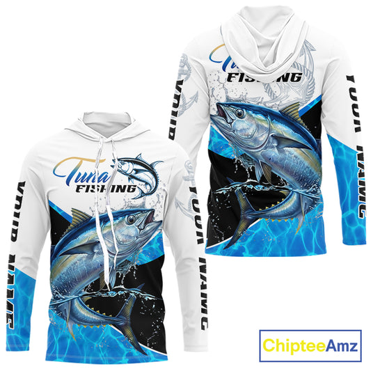 Custom Tuna Saltwater Fishing Shirts Long Sleeve Hooded Designed For Deep Sea Anglers NHT1359