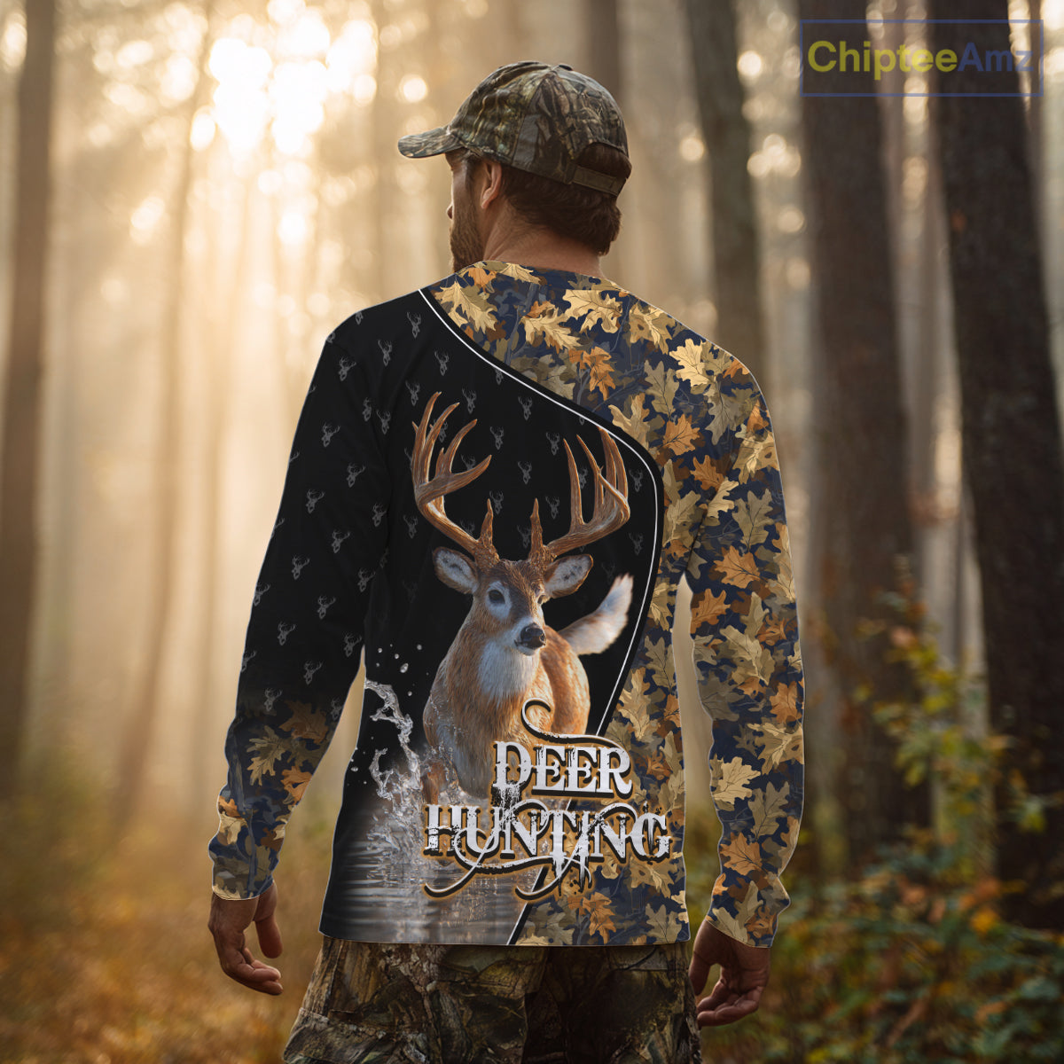 Whitetail Deer Hunting Clothes Custom Name Beautiful Autumn Leaves Camo Hunting Gifts NHT42