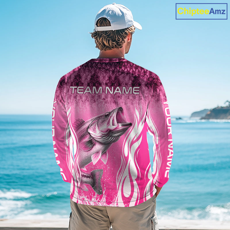 Personalized Team Bass Fishing Shirt - Long Sleeve Tournament Fishing Apparel|Pink