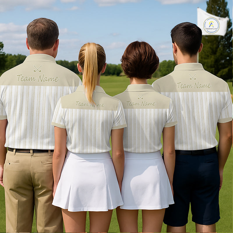 Personalized Golf Polo Shirt Beige Striped Custom Team Name Polo For Men NHT941