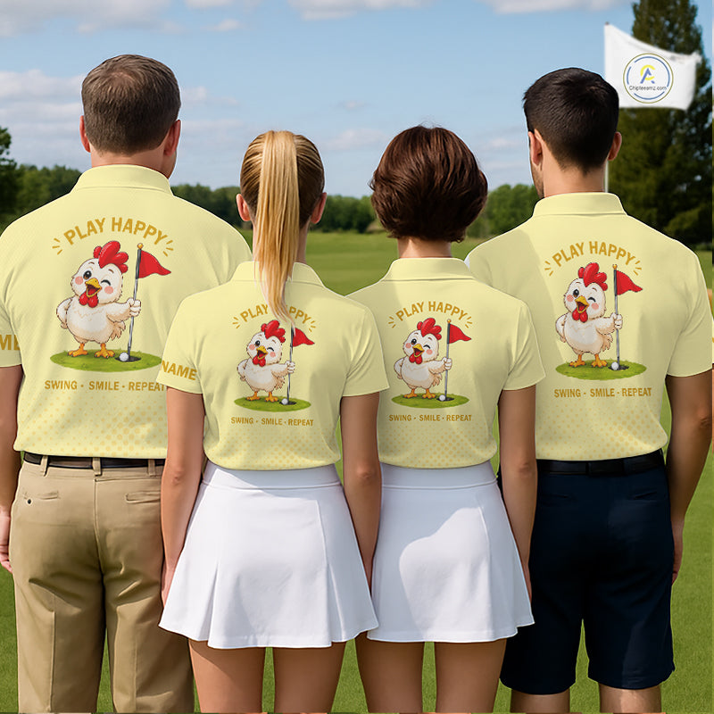 Personalized Funny Chicken Golf Polo Shirt Play Happy Swing Smile Repeat Golf Apparel For Men NHT951