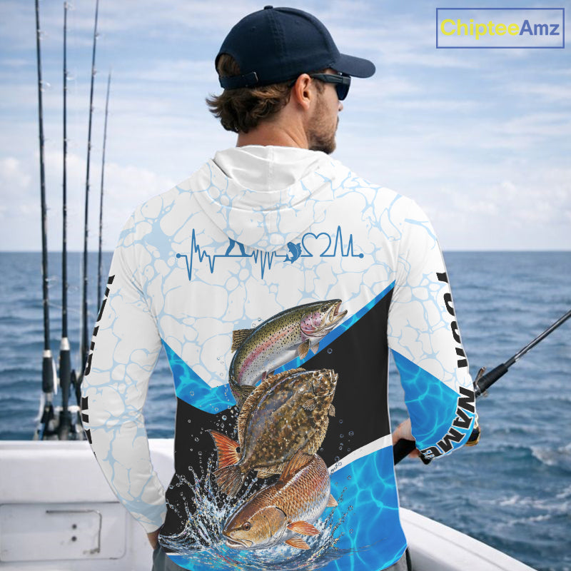 Texas Fishing Shirt Trout Flounder Redfish Long Sleeve Hooded Performance Apparel For Men