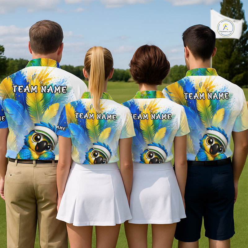 Personalized Parrot Mens Golf Polo Shirt – Cute Bird Hugging Golf Ball, Golf Lover Gift NHT1191