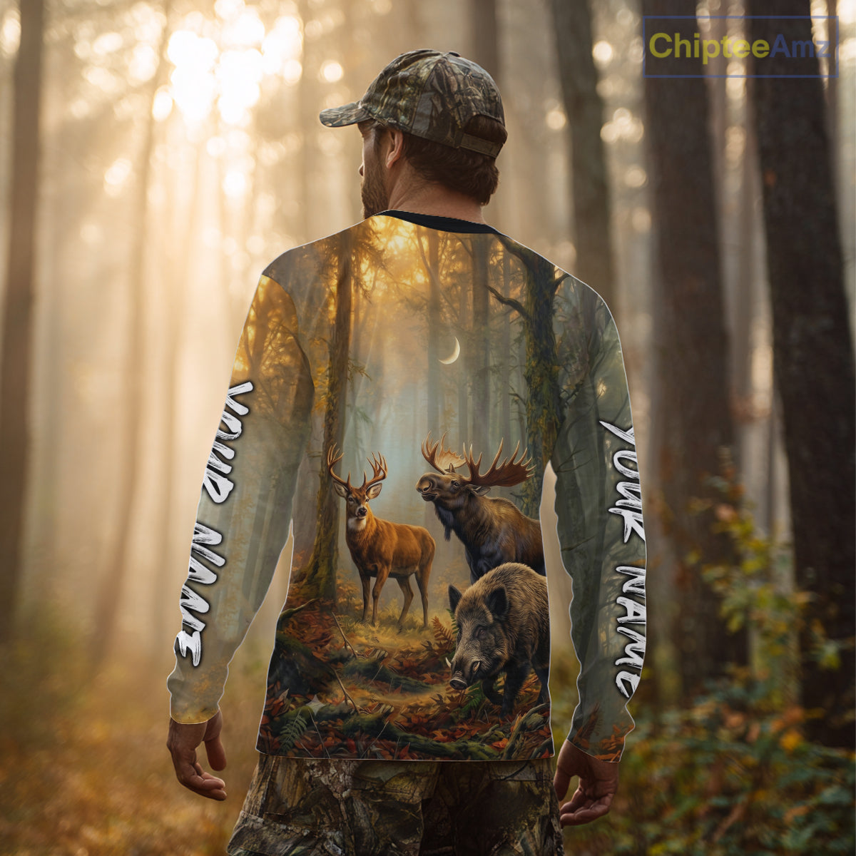 Custom Deer Moose Boar Hunting Personalized Name Hunter Gift 3D Forest Animal Shirt NHT1241