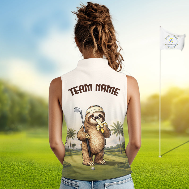 Personalized Funny Sloth Womens Sleeveless Golf Polo Shirt – Funny Golfer Polo For Women NHT928