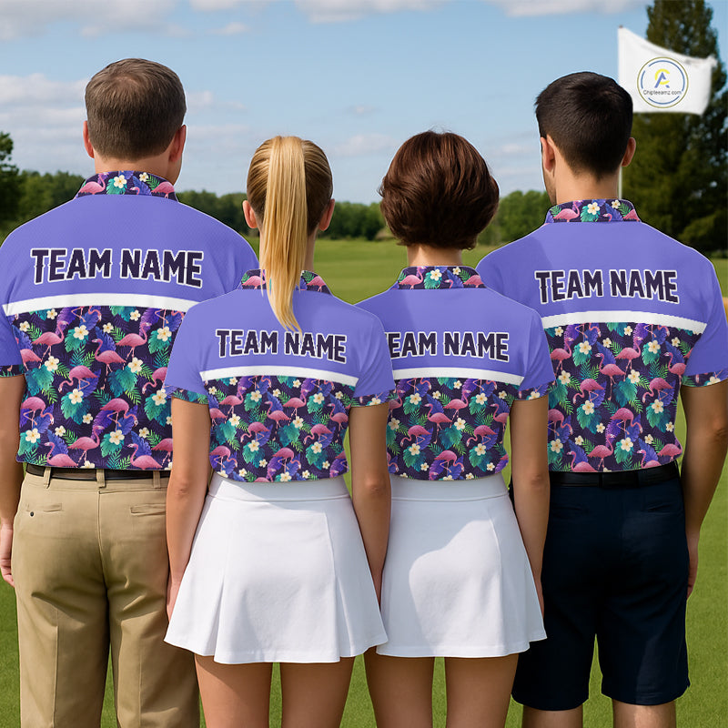Purple Flamingo Tropical Pattern Golf Polo Shirt Custom Golf Shirts For Mens NHT584