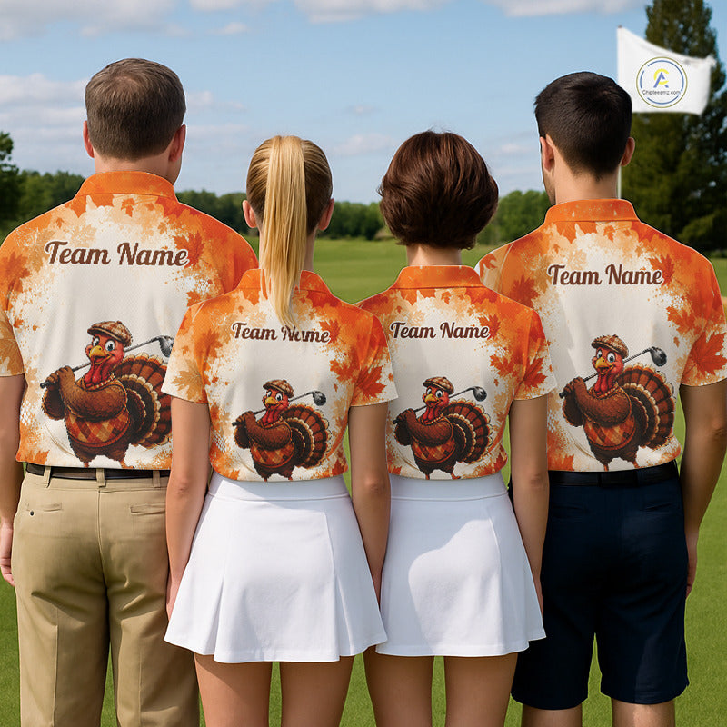Thanksgiving Turkey Men Golf Polo Shirt Custom Name, Personalized Autumn Golf Team Polo NHT1337