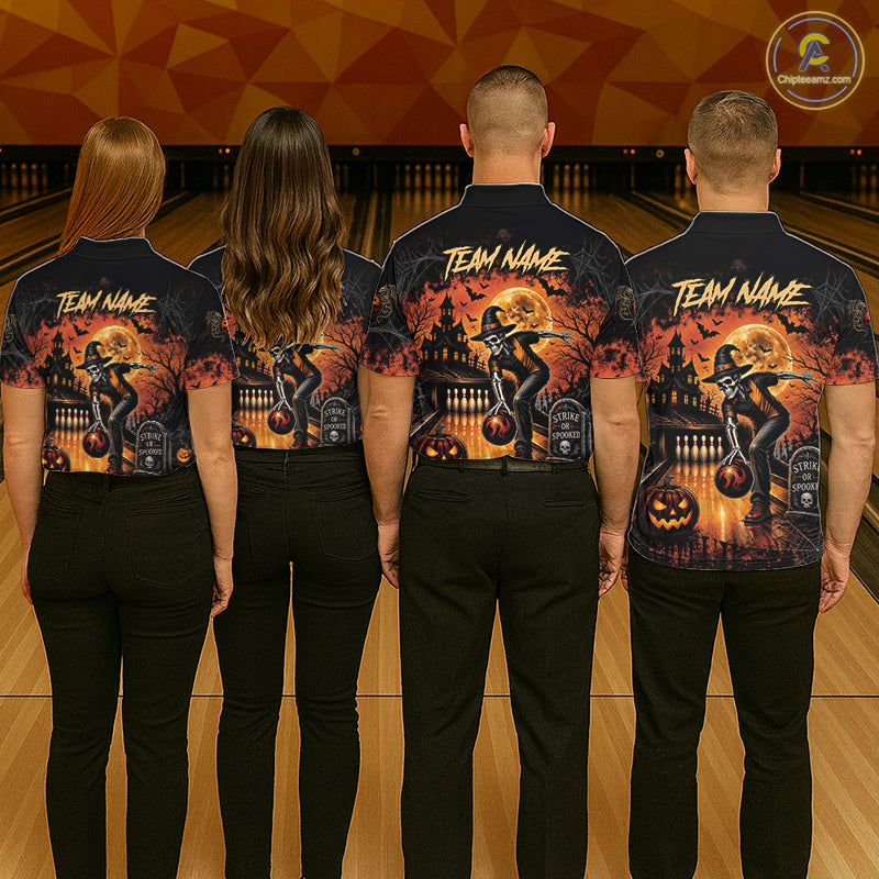Halloween Bowling Shirt Personalized Name Skull Skeleton Bowling Shirt For Women NHT1377