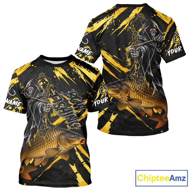 Carp Fishing Shirts Short Sleeve For Men, Grim Reaper Fishing Apparel, Bowfishing Gift NHT1378