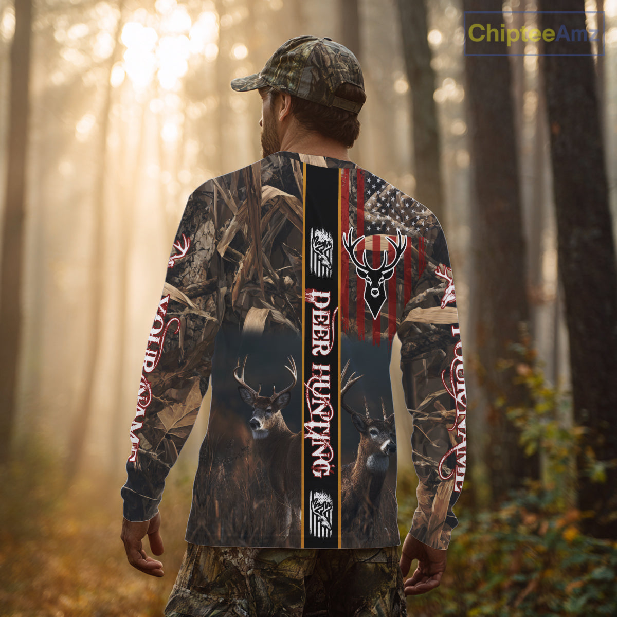 Whitetail Deer Camouflage US Flag Personalized Hunting Shirts, Hoodie Hunting Gift NHT321