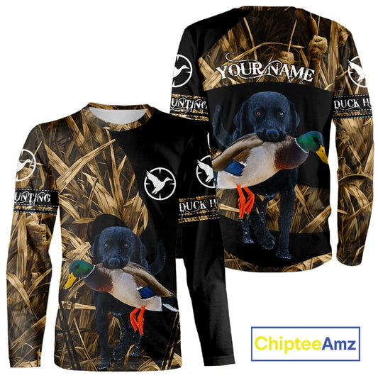 Duck Hunting Waterfowl Camo Black Labrador Retriever Dog Shirts, Duck Hunting Clothes NHT197